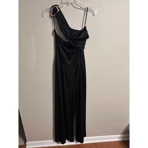 Chic Me Black One Shoulder Jumpsuit with Gold Buckle Accent‎ - Size M